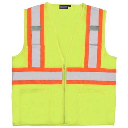 Safety Vest, Class 2, Lime/Orange/Silver, Size Large